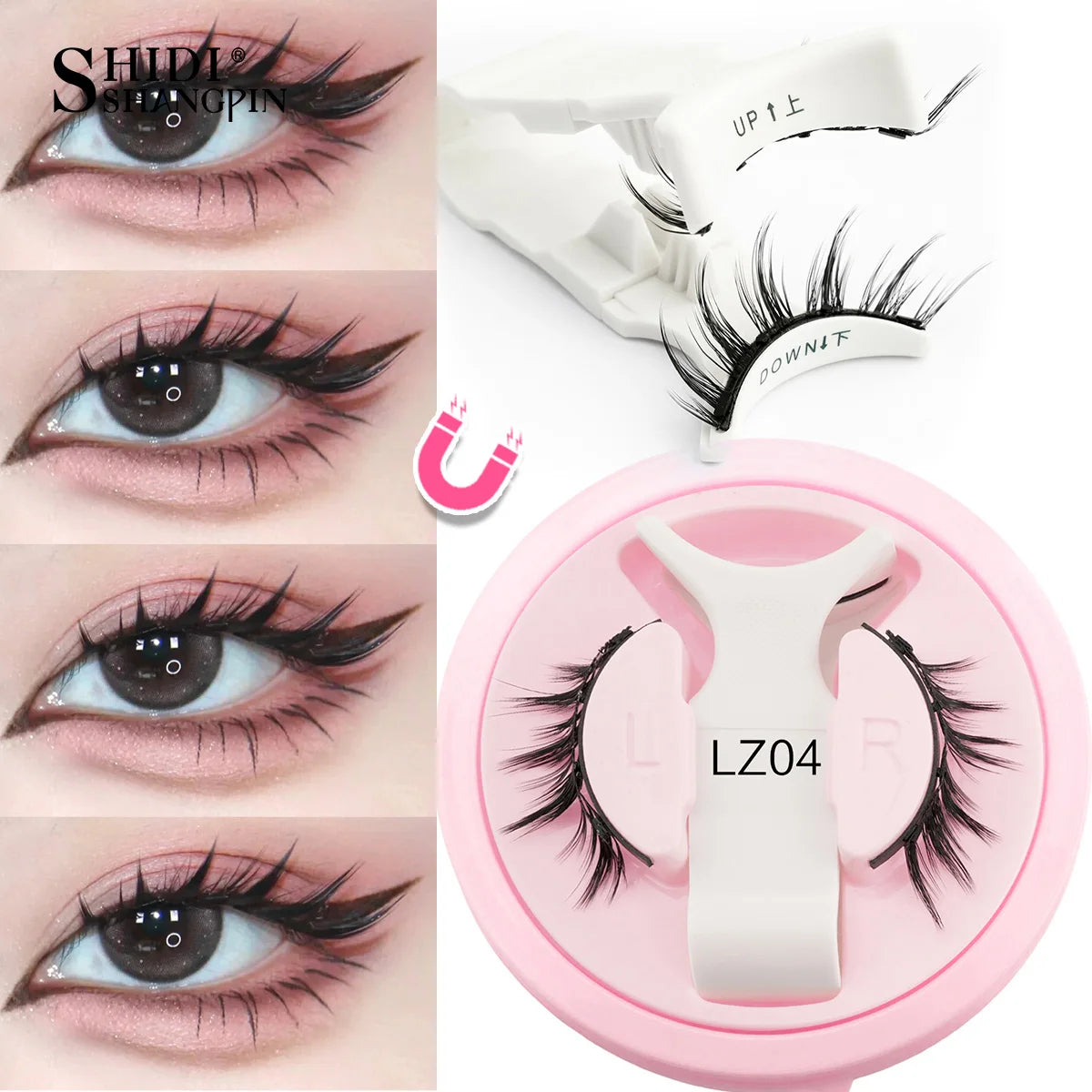 SHIDISHANGPIN 1 Pair Reusable Magnetic Eyelashes Tweezers Set Handmade 3D Natural False Eyelashes and Magnetic Tweezers Set HIP
