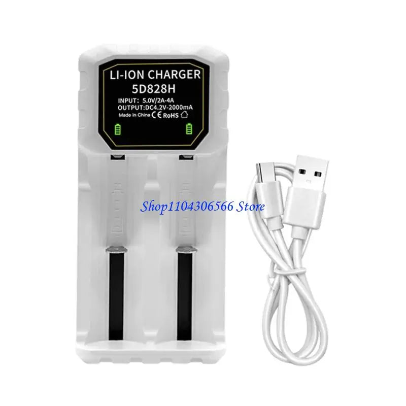 2-Bay Adjustable Battery Charger – 18650/26650/32650 USB-C Battery Charger Dock HIP White CN