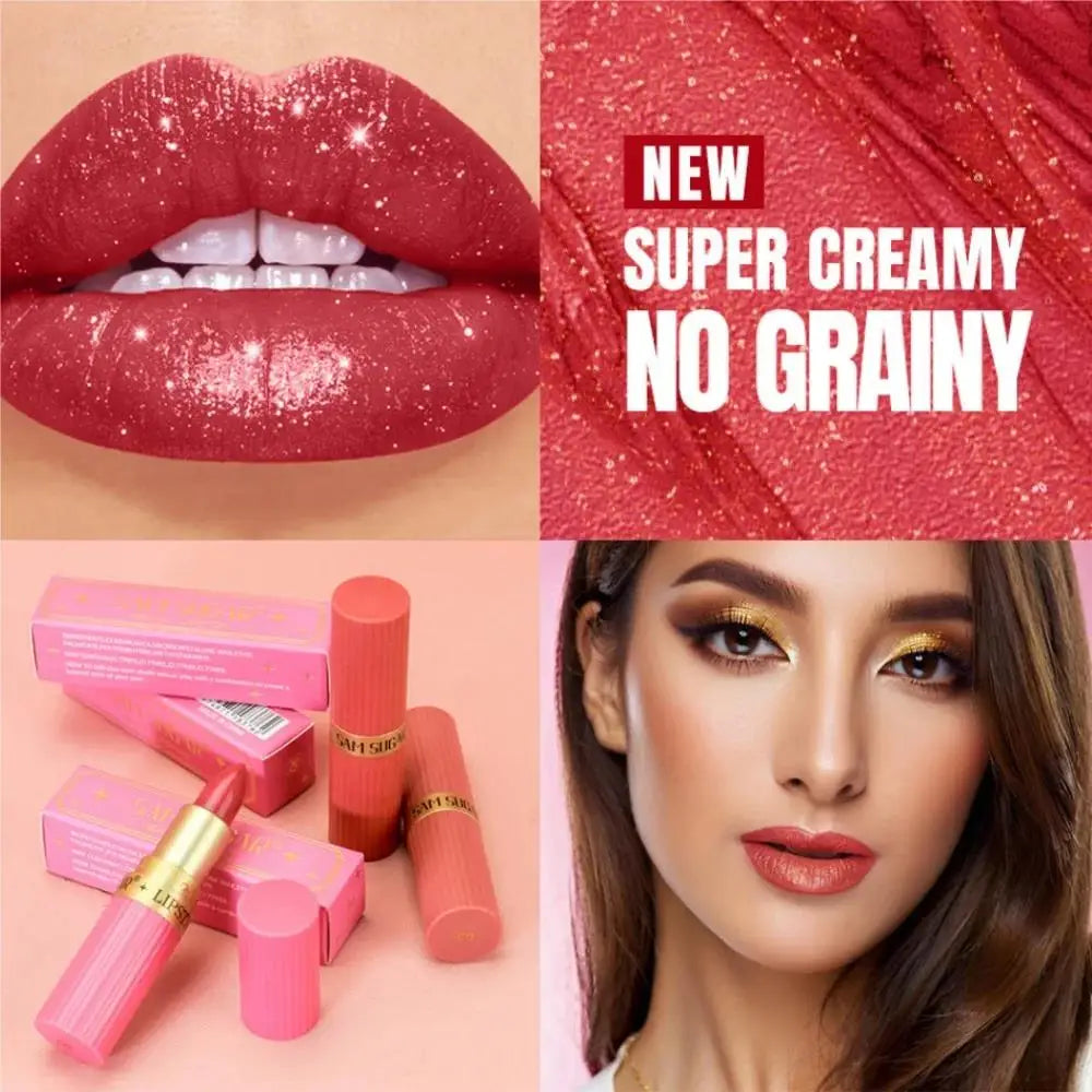 SAM SUGAR Metallic Glitter Lipstick – Shimmer & Waterproof Metallic Glitter Lipstick HIP