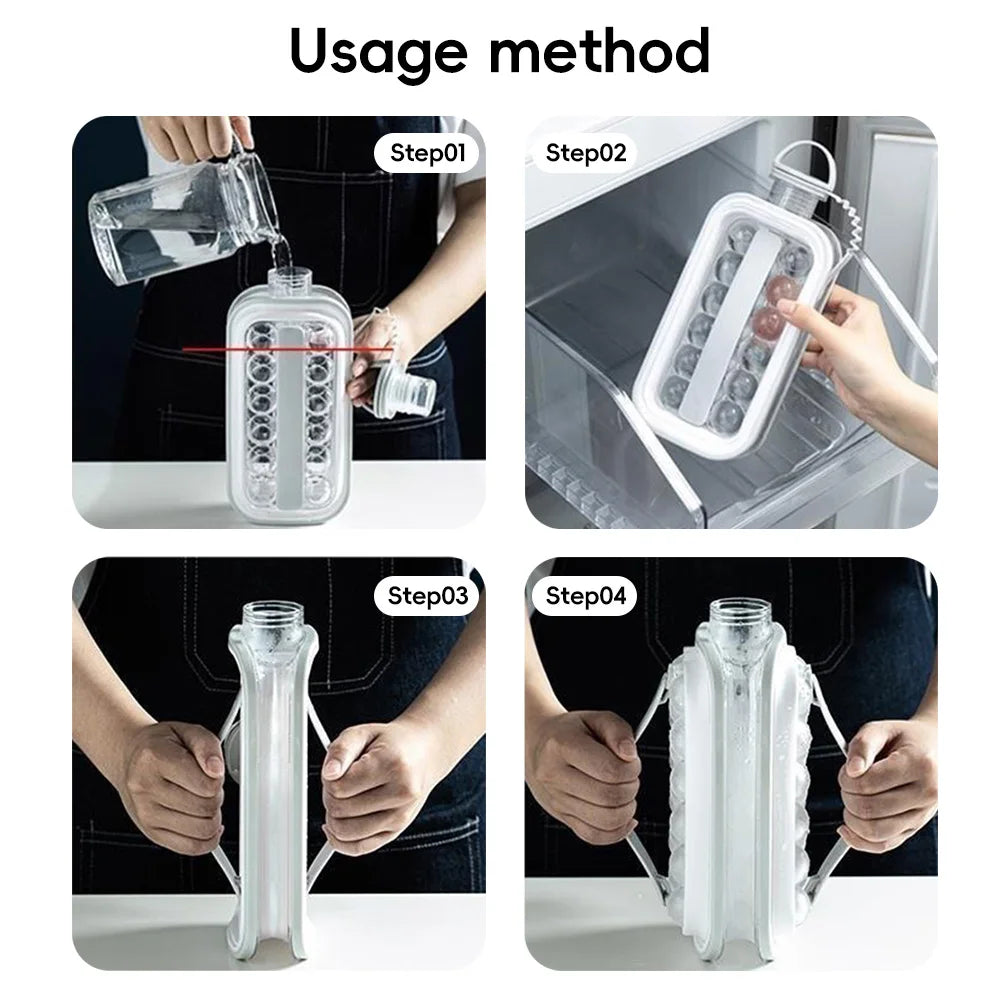 Ice Cube Tray 2-in-1 Portable Puck Making Water Bottle with 17 Grid Flat Lid Cooling Popsicle/Cube Molds HIP