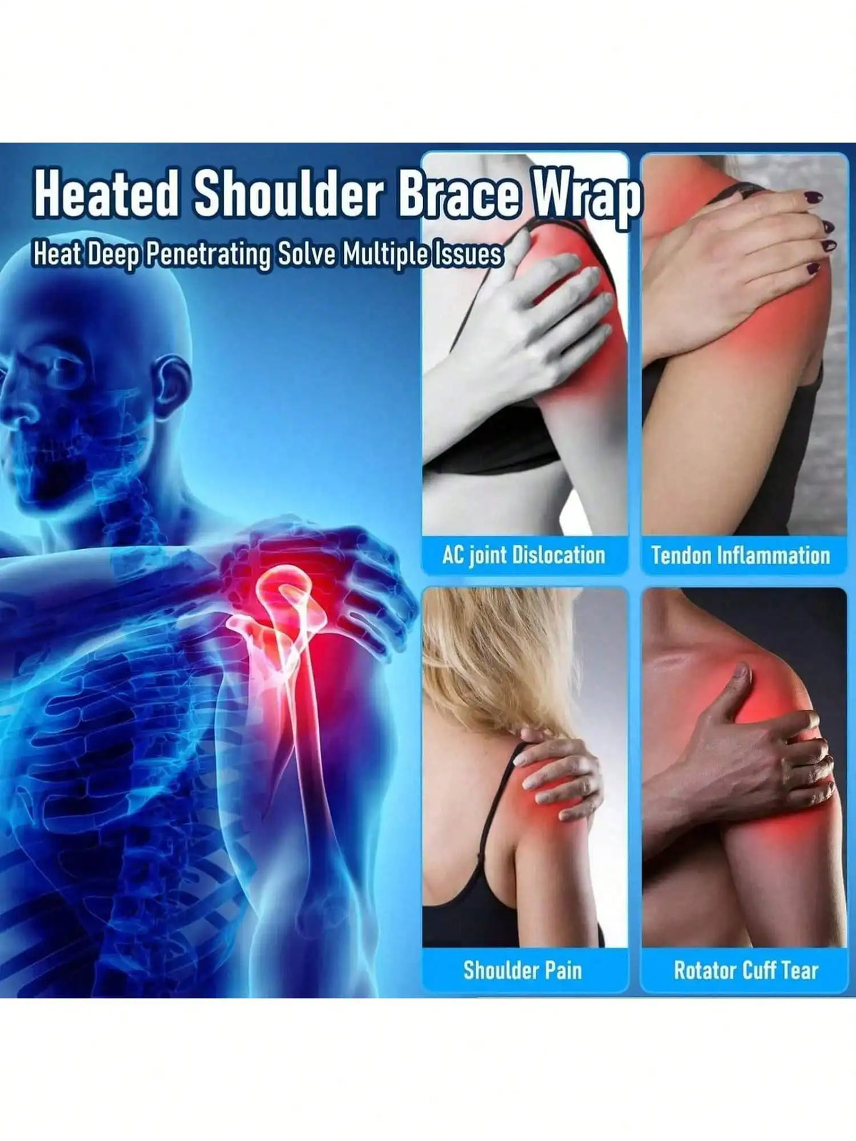 Heated Shoulder Massager – 3-Level Wearable Heating Pad Shoulder Massager HIP