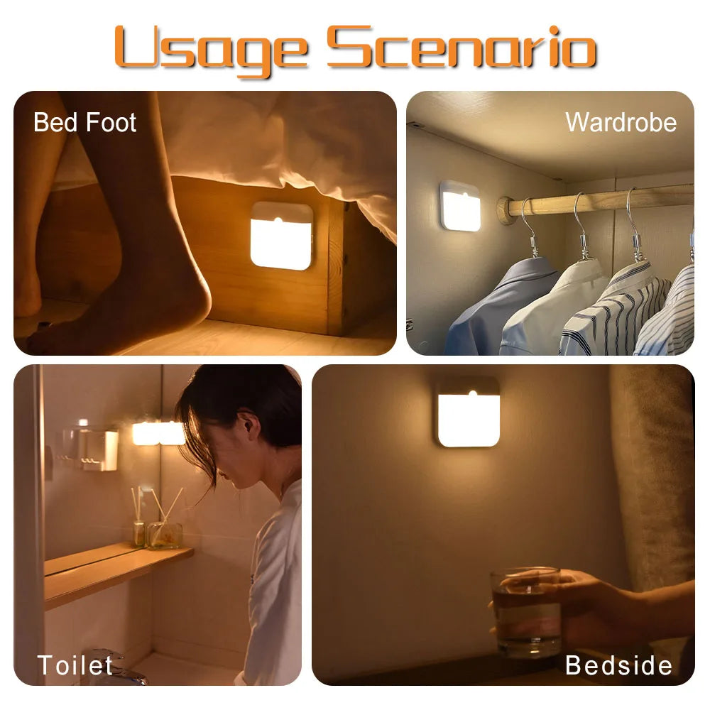 Motion Sensor LED Night Light – USB-C Rechargeable Square Lamp Motion Sensor Night Light HIP