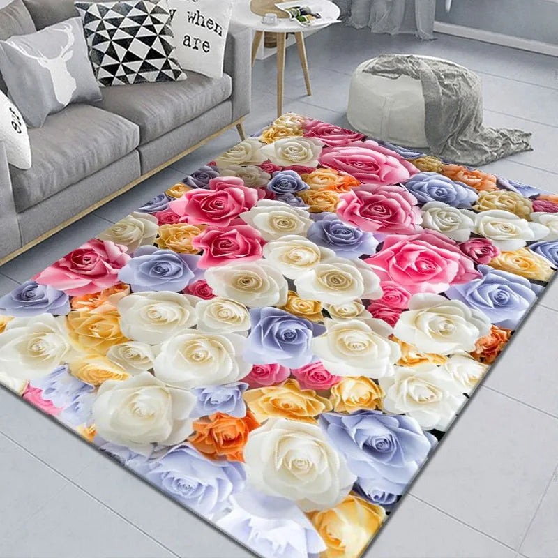 Colorful Rose Floral Area Rug – Non-Slip Floor Mat | 4 Sizes Floral Area Rug HIP 3 50x80cm-Felt