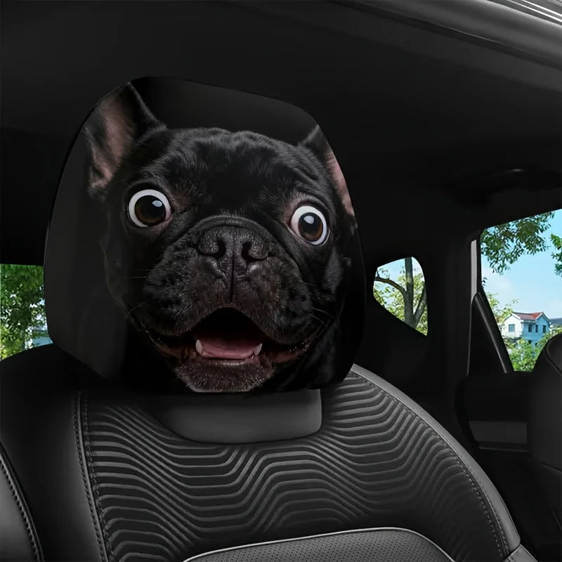 2-Pack Dog Face Car Headrest Covers – Front & Rear Seats Car Headrest Covers HIP