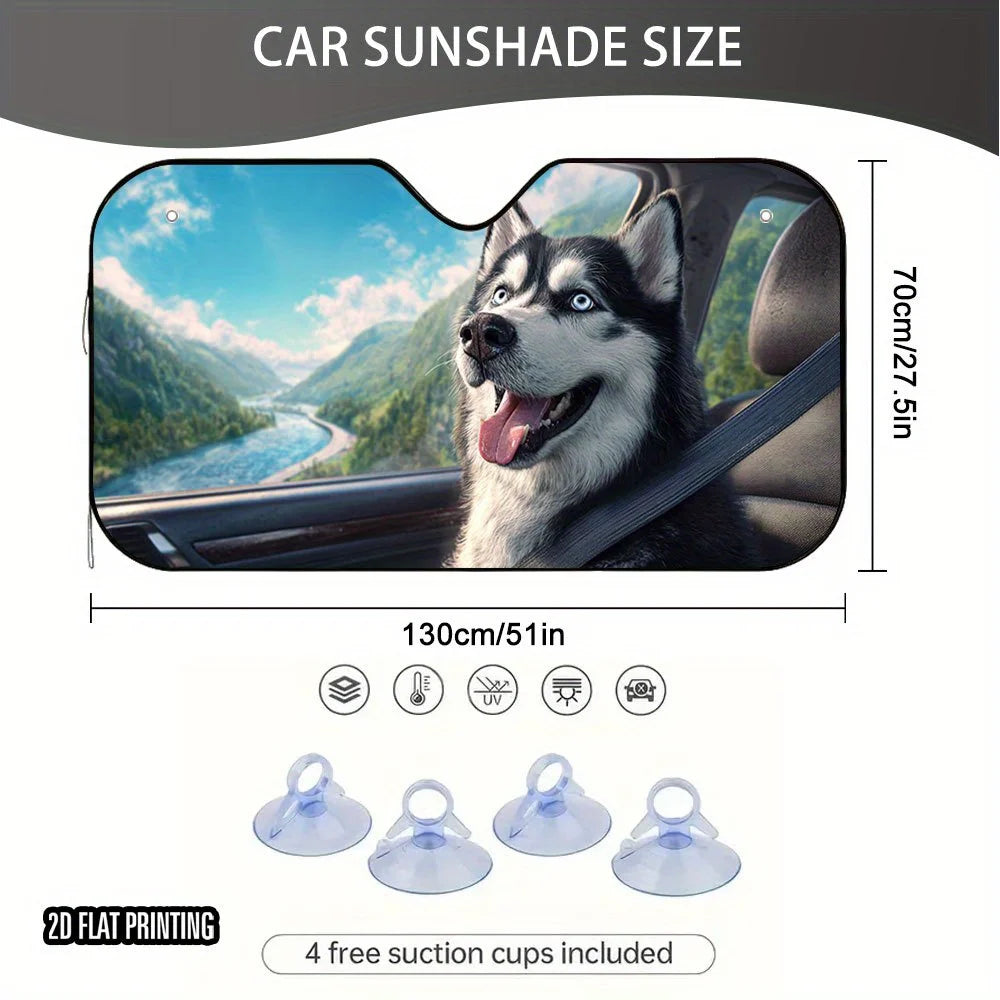 2D Husky Bus Print Foldable Car Windshield Sunshade Car Windshield Sunshade HIP