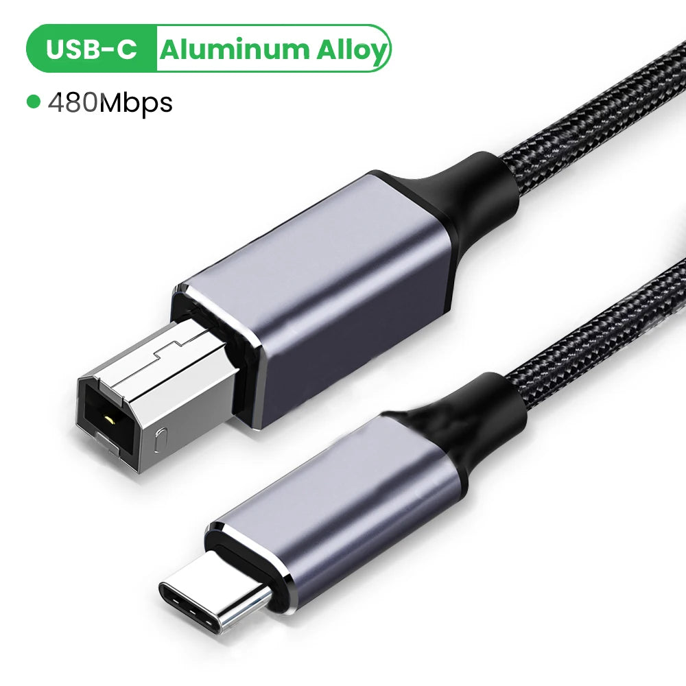 USB-C to USB-B 2.0 Cable 6ft | 480Mbps Nylon-Braided USB Data Cable HIP Type-C 3m