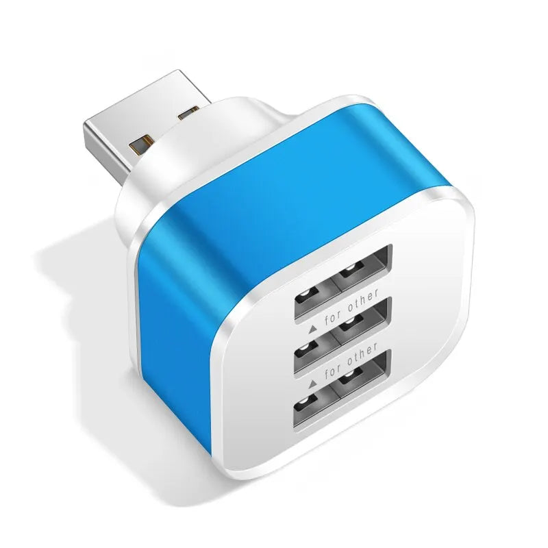 3-Port USB Splitter Hub – Car, Laptop & Tablet Adapter USB Hub Splitter HIP Blue USB Type-C