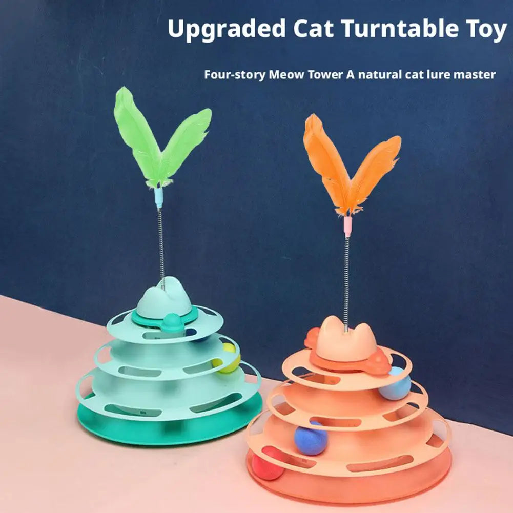 Three-layer Rotating Tower with Ball Pattern Feather Cat Toy Indoor Cat Interactive Fun&Christmas New Year Pet Toys HIP