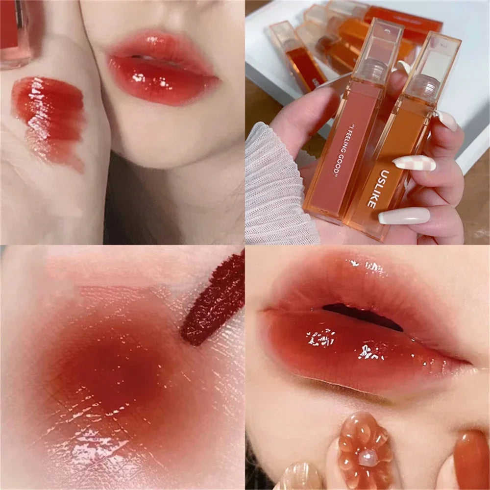 Cute Mirror Lipstick Makeup Moisturizing Texture Waterproof Long Lasting Sweat Resistant Rich Color Silky Lip Glaze Lip Tint HIP