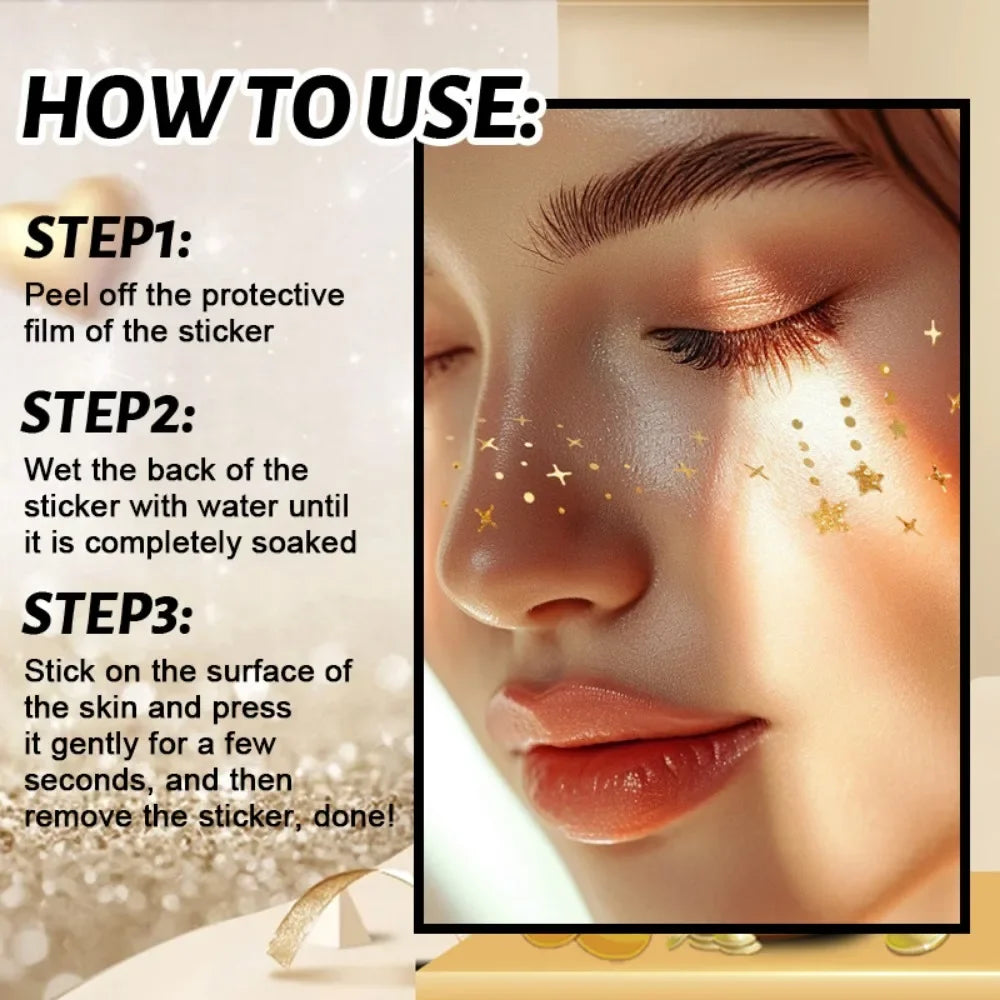 6Pcs/Set Glitter Skincare Freckles Face Tattoo Sparkle Temporary Tattoo Bow Love Kiss Makeup Patch Valentine's Day Face Tattoo HIP