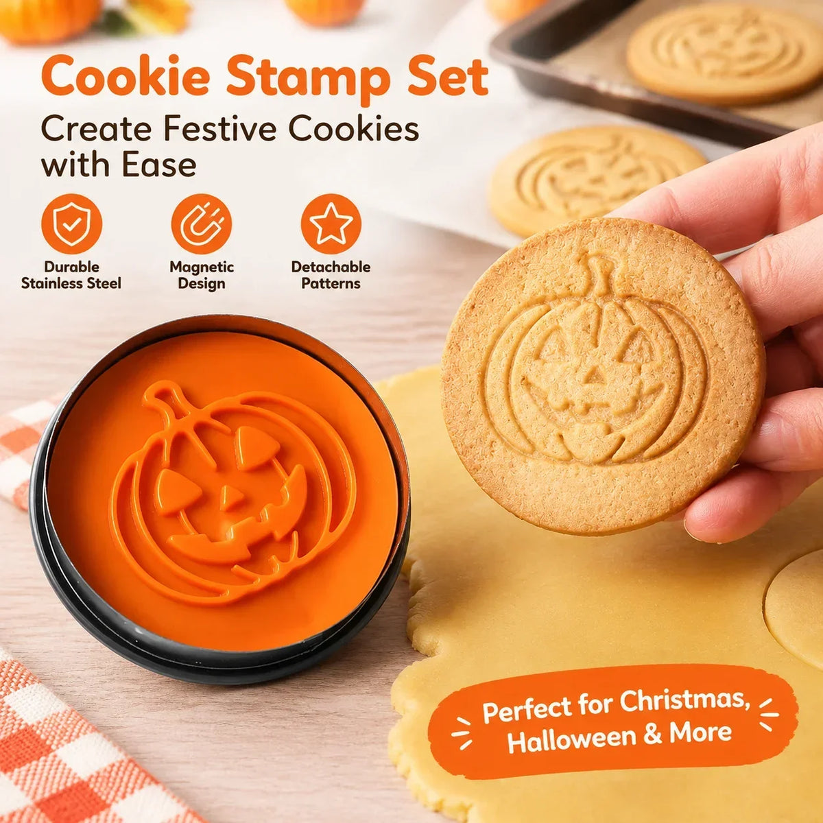 DIY Cookie Pattern Molds Holiday Halloween Party Making Christmas Baking Mold Stainless Steel Magnetic Cookie Embosser Set HIP