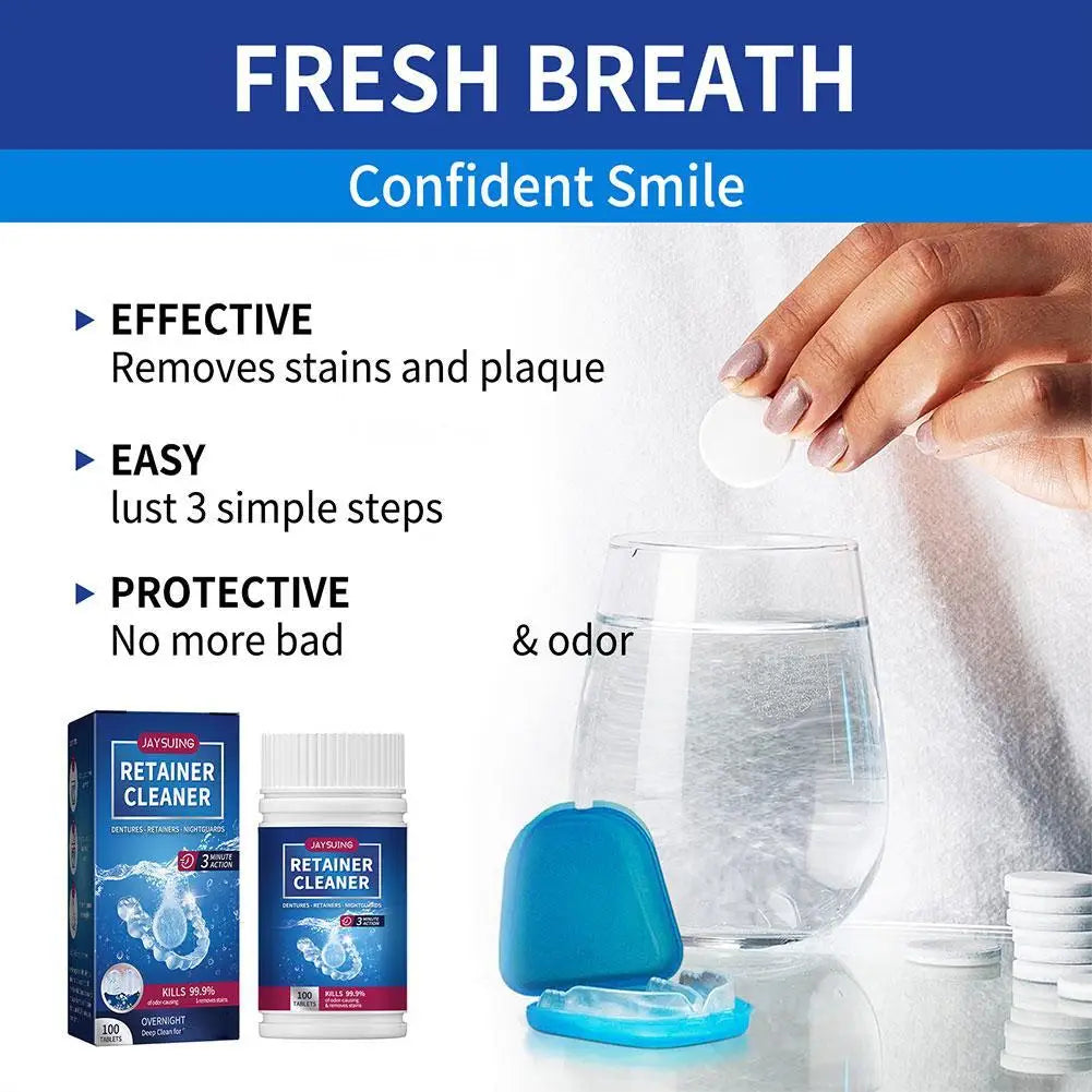 Jaysuing False Tooth Cleaning Tablets Denture Cleaning Tablets Removes Odor Orals Cleaning Retainer Cleaner Fresh Breath HIP