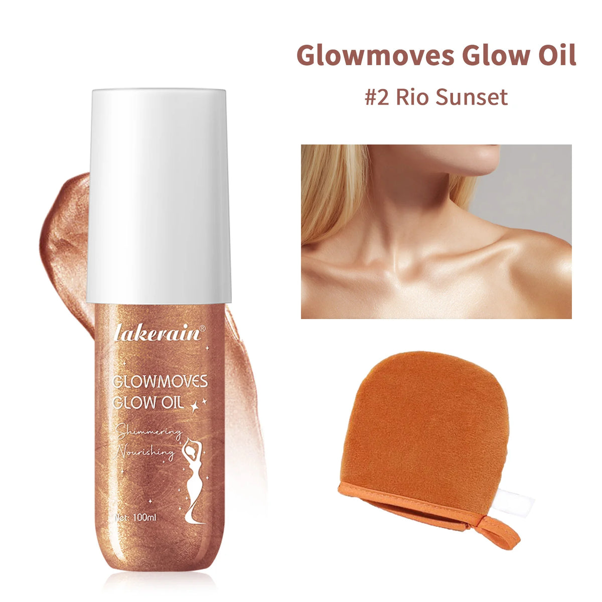 100ml Glow Shimmer Body Lotion &Free Tanning Applicator Glove Hydrating Softening Bronze Glow Oil Non Greasy Non Sticky Makeup HIP 2Rio Sunset