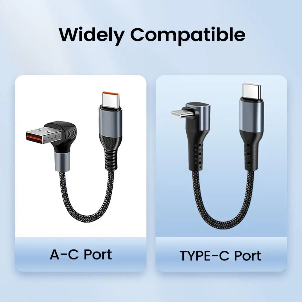 90° USB-C Fast Charging Cable 6A 66W – Short 25cm & 50cm USB-C Charging Cable HIP