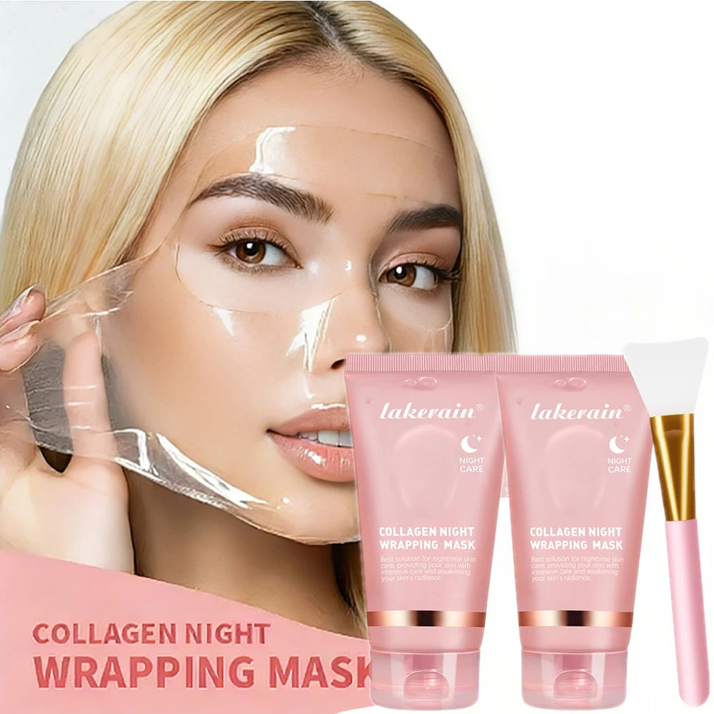 Korean Skin Care Deep Collagen Mask Peel Off Mask Face Anti Wrinkle Lifting Bio Masks Night Wrapping Woman Overnight Skin HIP 2pcs and brush