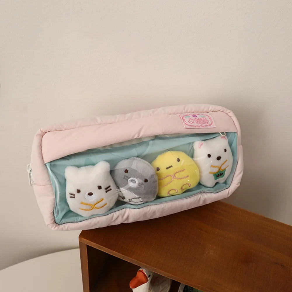 Large Pencil Case with Plush Dolls – Star Pattern Pen Pouch Pencil Case HIP Pink with 4pcs dolls