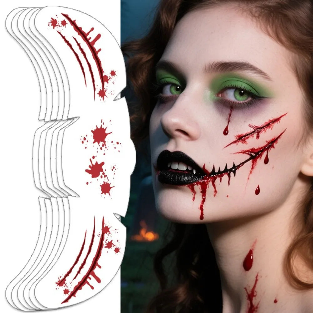 3Pcs Halloween and Christmas Tree Face Tattoo Sticker Demon Scar Vine Temporary Stickers DIY Party Makeup Tattoo Decal ﻿Kit HIP