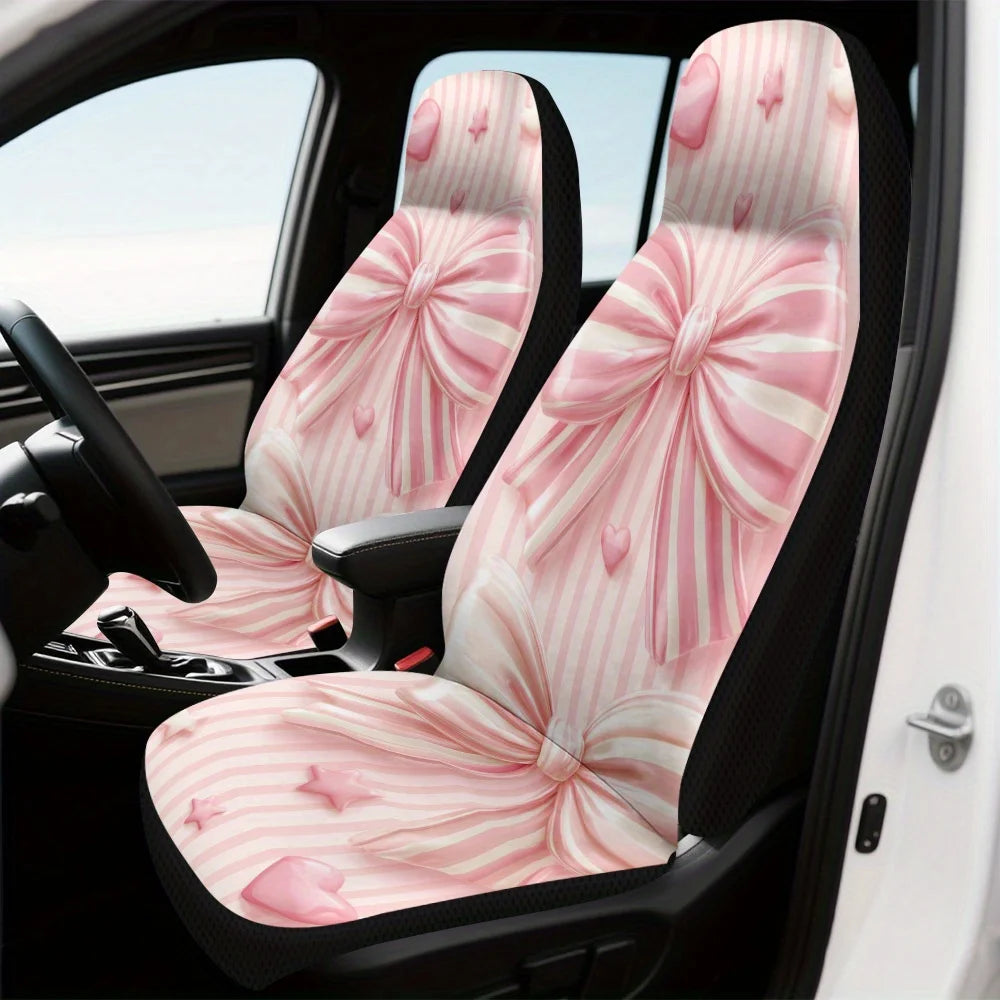 Pink Bow Heart Car Seat Covers – 2-Piece All-Season Set Car Seat Covers HIP