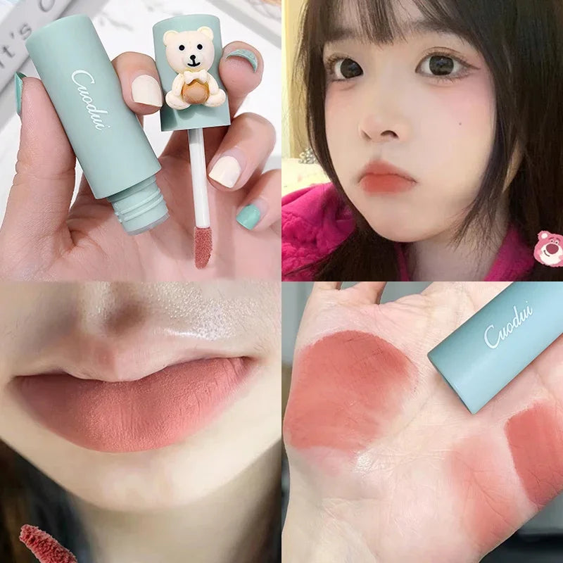 Sweet Milk Bear Velvet Matte Lipstick Smooth Long Lasting Lip Gloss Easy to Wear Waterproof Lip Mud Moisturizing Glaze Makeup HIP 01