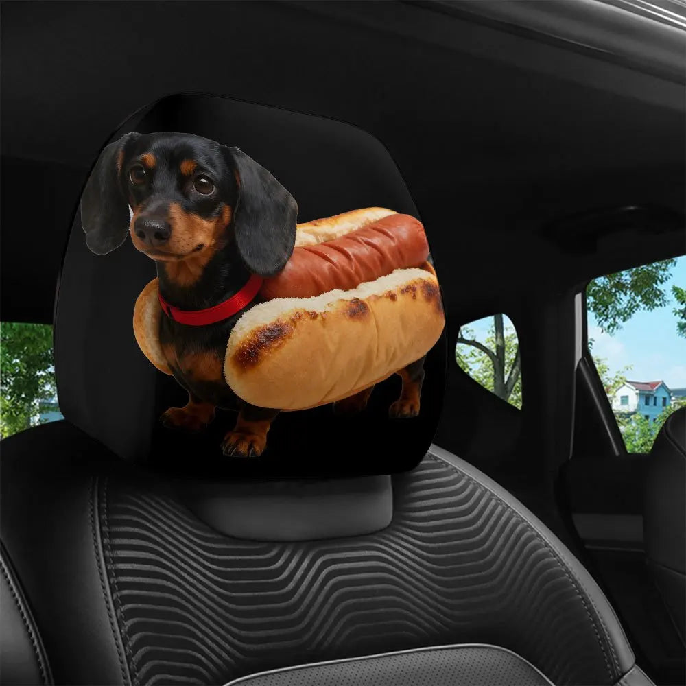 Dachshund Car Headrest Covers – 2-Pack Funny Dog Print Car Headrest Cover HIP