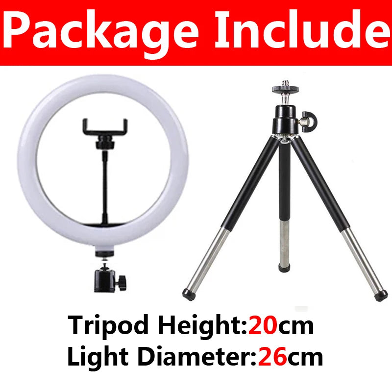 10" Dimmable LED Selfie Ring Light with Tripod & Phone Stand LED Ring Light HIP B-26cm