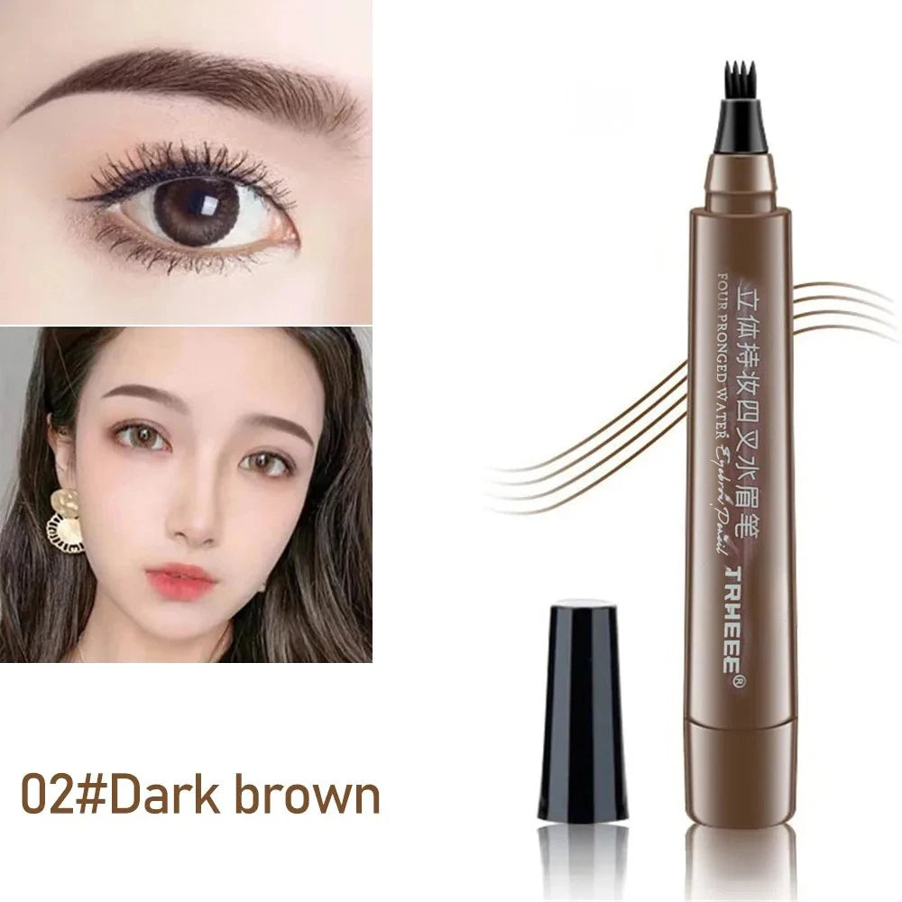5 Colors Microblading Eyebrow Pen Waterproof Liquid Eyebrow Pencil Long Lasting Eyebrow Pen 4 Points Eye Brow Pen Cosmetics HIP 02Dark Brown