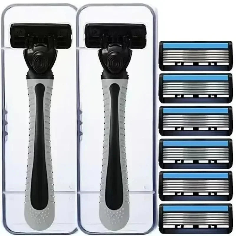 Men's 6-Layer Blade Reusable Safety Razor – Stainless Steel Men's Safety Razor HIP C544-2 frame 8 blade