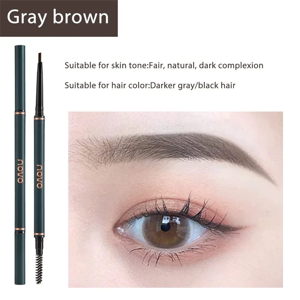 Novo Color Double Eyebrow Pencil with Brush Waterproof Lasting Extremely Slim Sketch Eye Brow Tattoo Pen Eye Makeup Cosmetic HIP 03(Grey Brown)