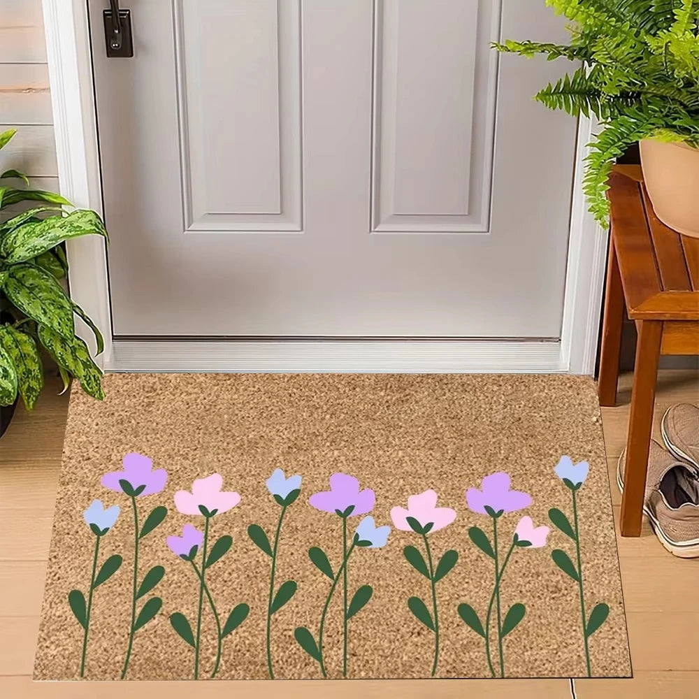 Abstract Floral Door Mat – Anti-Slip Welcome Rug | 2 Sizes Decorative Door Mat HIP 2 50x80cm-Felt