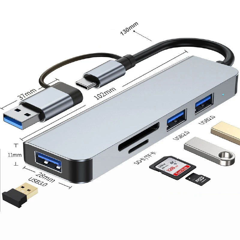 OULLX 5-in-1 USB-C Hub – USB 3.0, SD & TF Card Reader USB-C Multiport Hub HIP