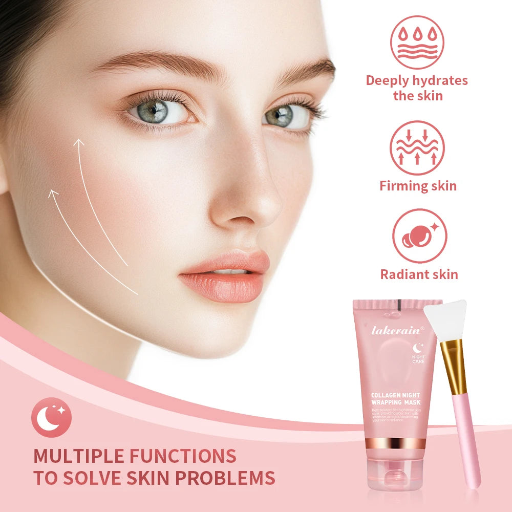 Collagen Overnight Wrapping Peel Off Facial Mask, Korean Collagen Night Wrapping Mask Deeply Hydrates Night Care Mask Cream 75ml HIP