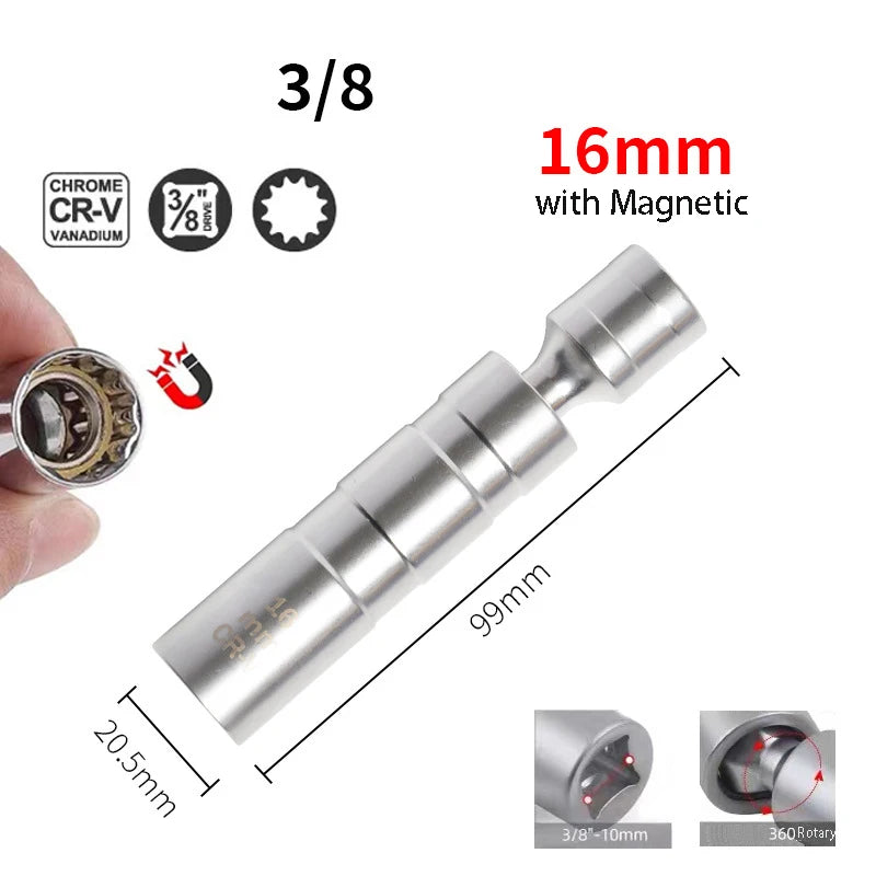 Magnetic Spark Plug Socket Wrench 14/16mm – 360° Rotary Spark Plug Socket HIP