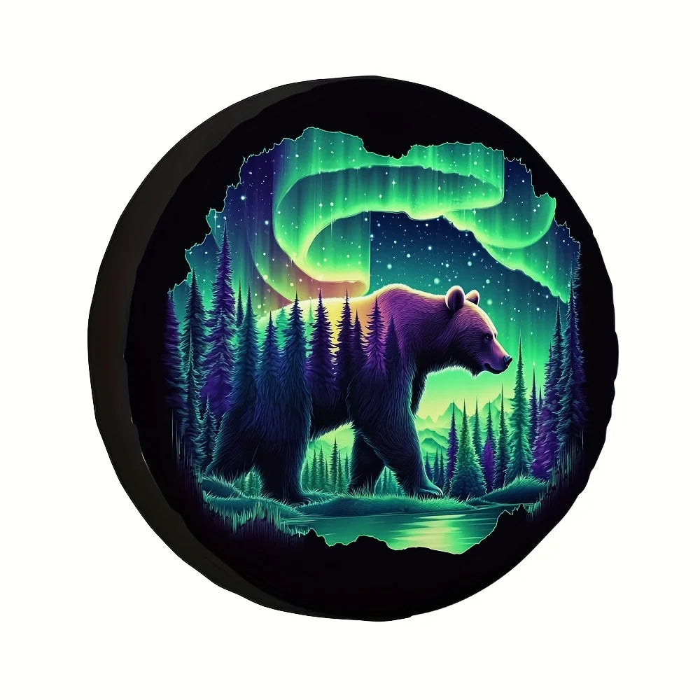 Waterproof Spare Tire Cover – Northern Lights & Bear Print Spare Tire Cover HIP 1 15in