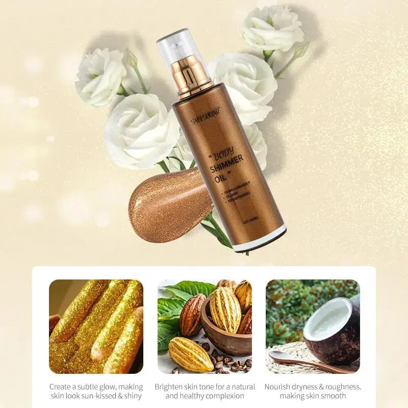 SAM SUGAR Pearl Rose Gold Shimmer Oil Highlighter 100ml Body Shimmer Oil HIP