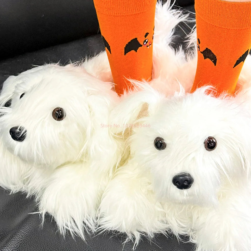 Bichon Frise Plush Slippers – Cozy Indoor Novelty Home Shoes Novelty Plush Slippers HIP