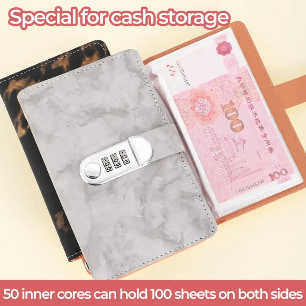 Marble PU Savings Binder – 100 Pockets & Password Lock A6 Cash Savings Binder HIP