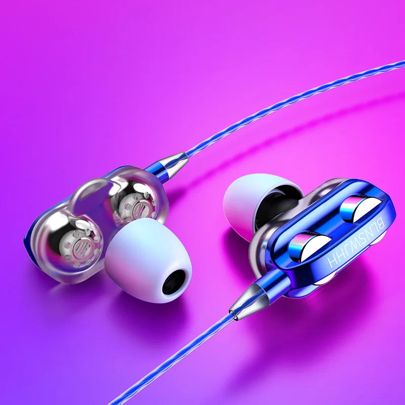 Dual Driver 3.5mm Wired Earphones – HiFi Stereo Deep Bass Wired In-Ear Earphones HIP Blue