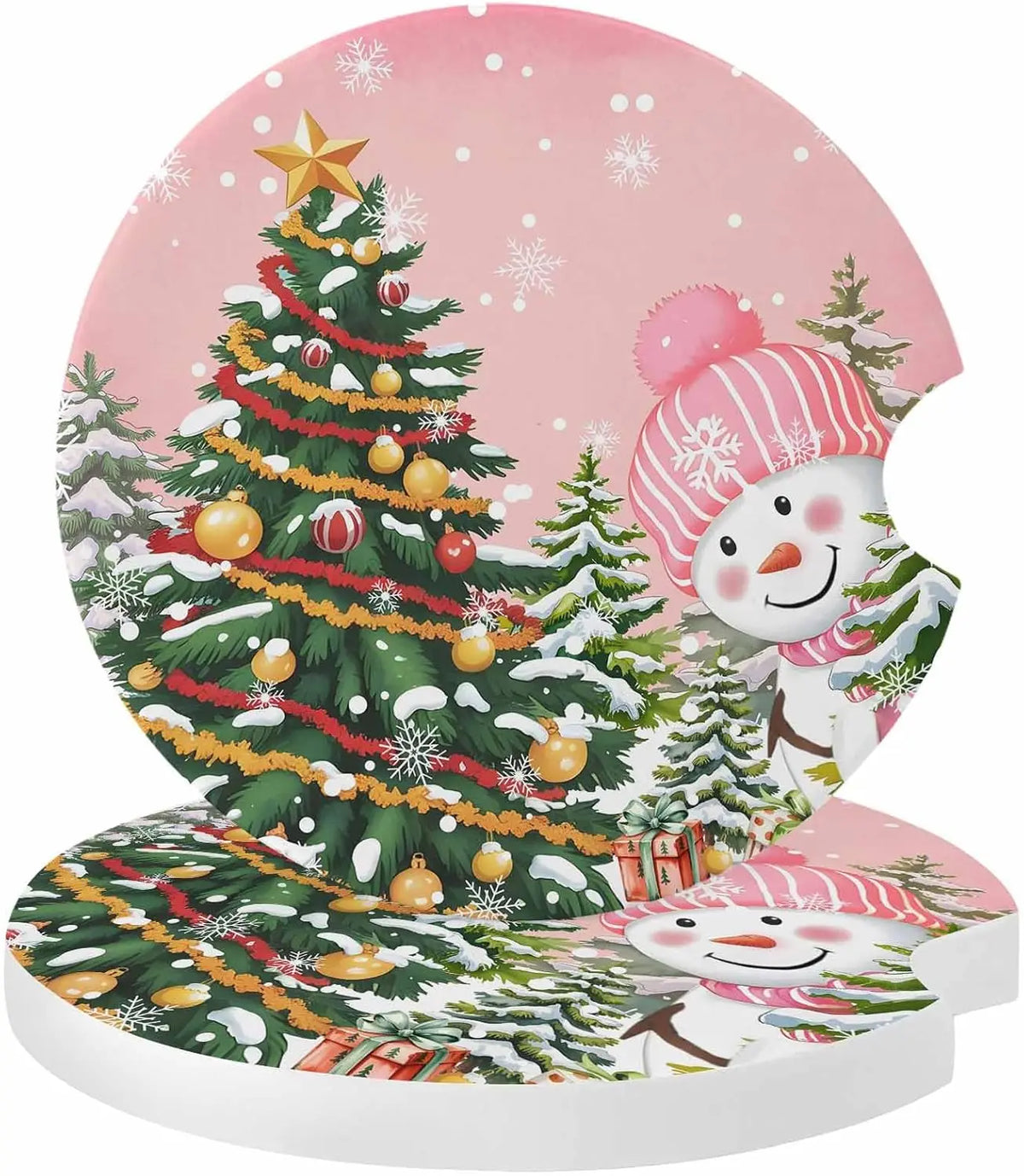 Snowman Christmas Ceramic Car Cup Holder Coasters – Set of 2 Ceramic Car Coasters HIP 1 Other