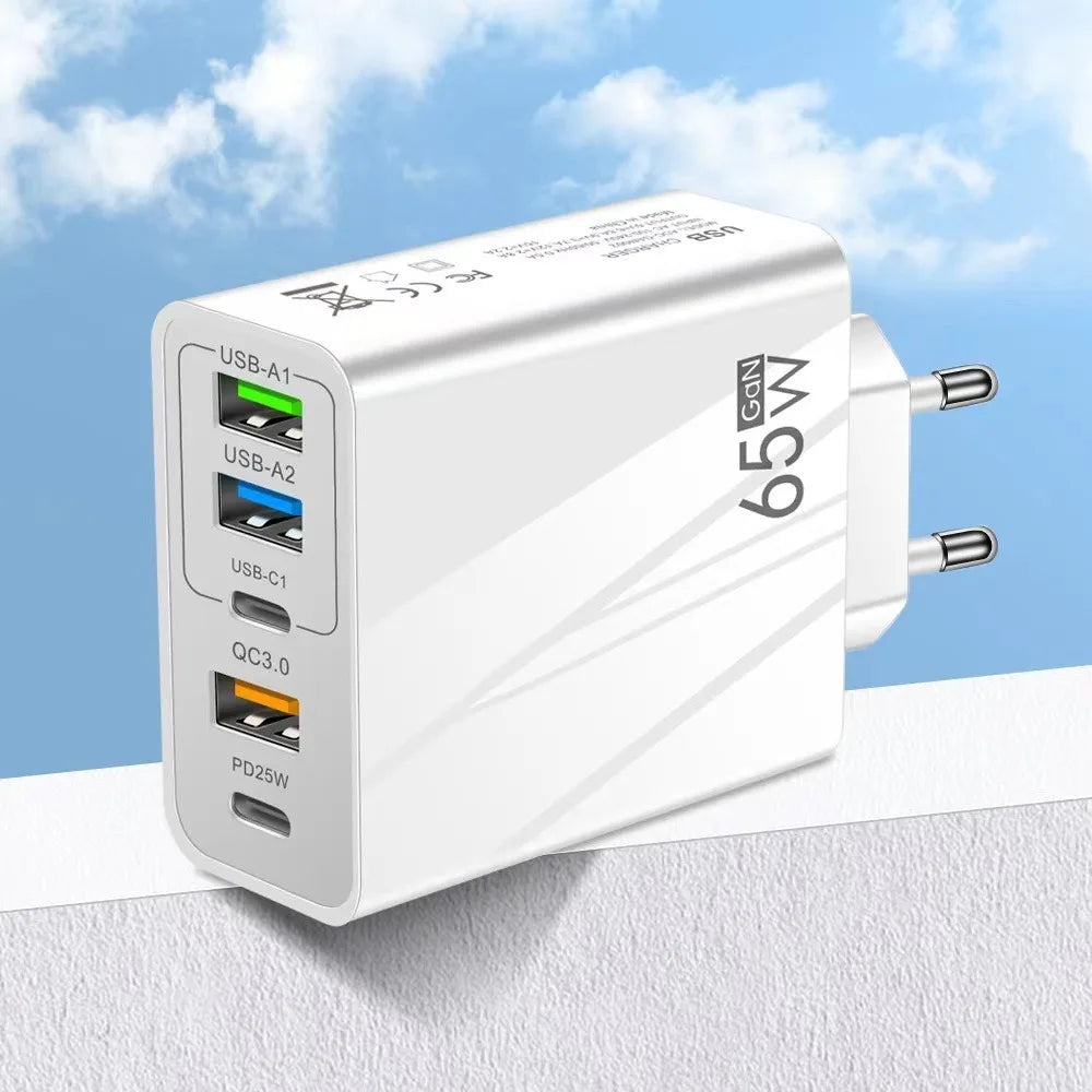 65W USB-C 5-Port Fast Charging Station – EU & UK Plug USB Charging Station HIP