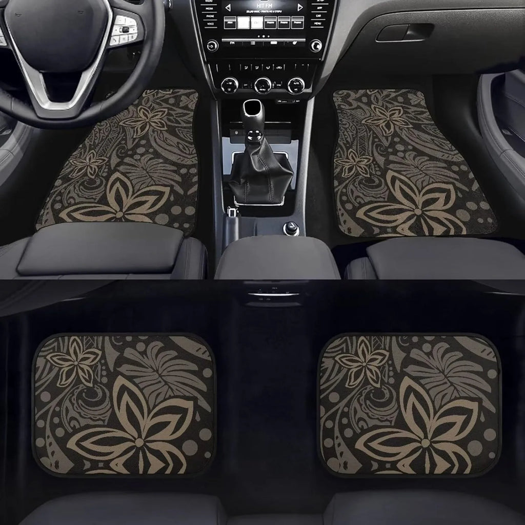 4-Piece Washable Car Floor Mats – Green Hibiscus Design Automotive Floor Mats HIP