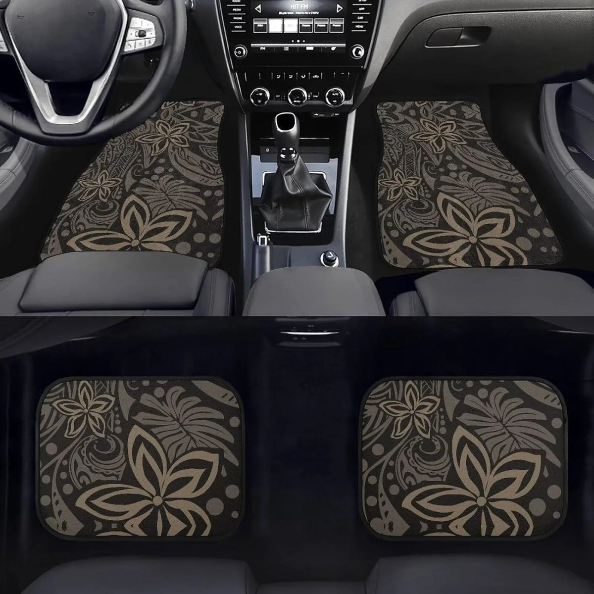 4-Piece Washable Car Floor Mats – Green Hibiscus Design Automotive Floor Mats HIP