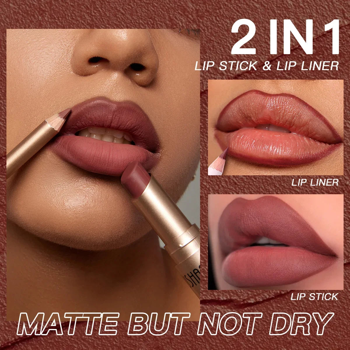 USHAS 12-Color Matte Lip Liner & Lipstick Set | Long Lasting Lip Liner & Lipstick Set HIP
