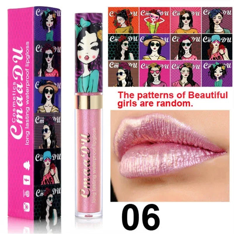 Cmaadu shimmer lip gloss beauty girl diamond glitter lip tint waterproof long lasting 12 color gold flash liquid lipstick makeup HIP 06