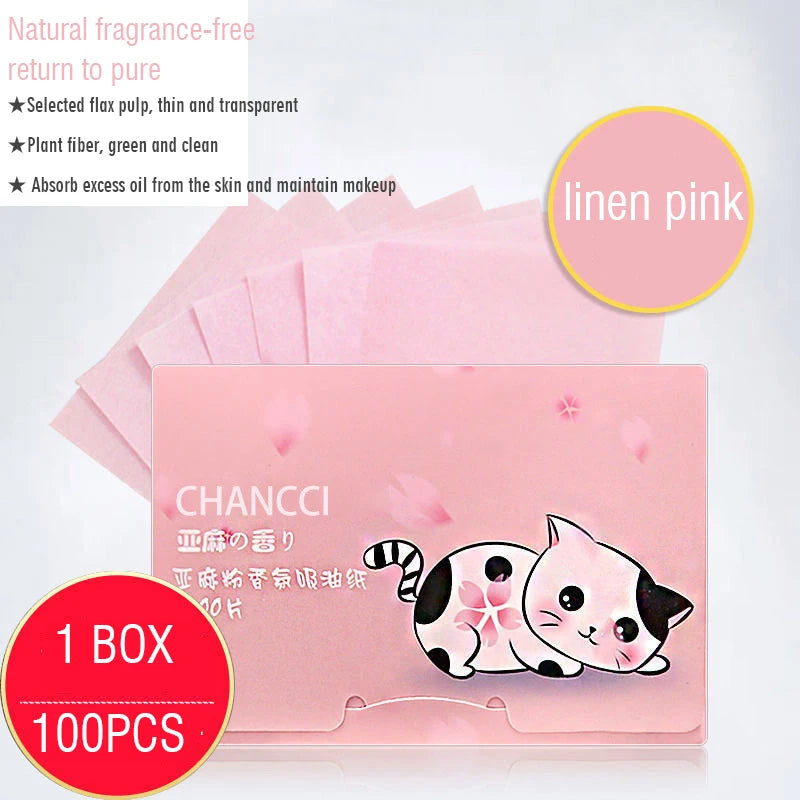 100Pcs/box Face Oil Blotting Paper Protable Matting Face Wipes Facial Cleanser Oil Control Oil-absorbing Face Cleaning Tools New HIP 07Linen Pink