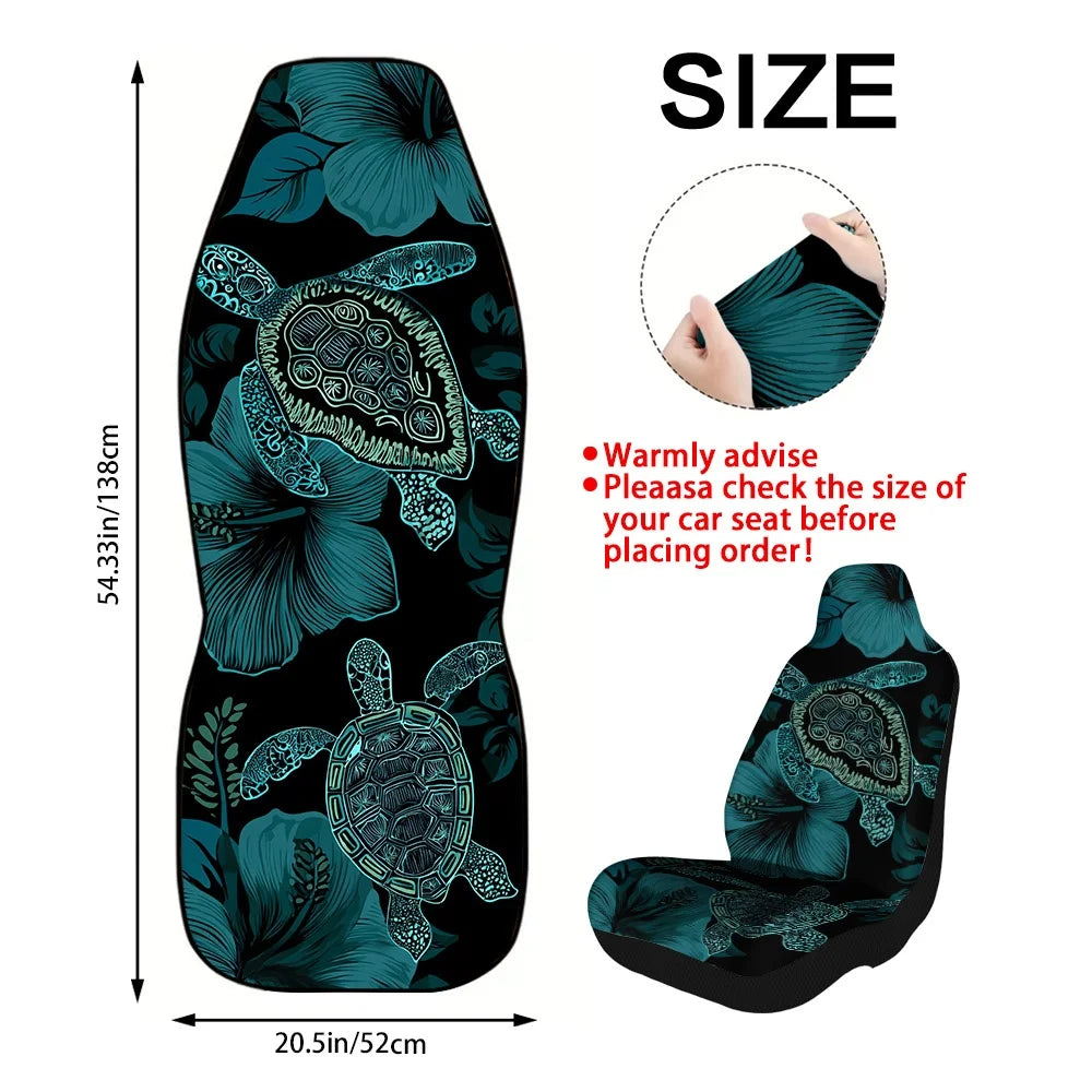 Teal Turtle Hibiscus Car Seat Covers – 2-Piece Front Set Car Seat Covers HIP
