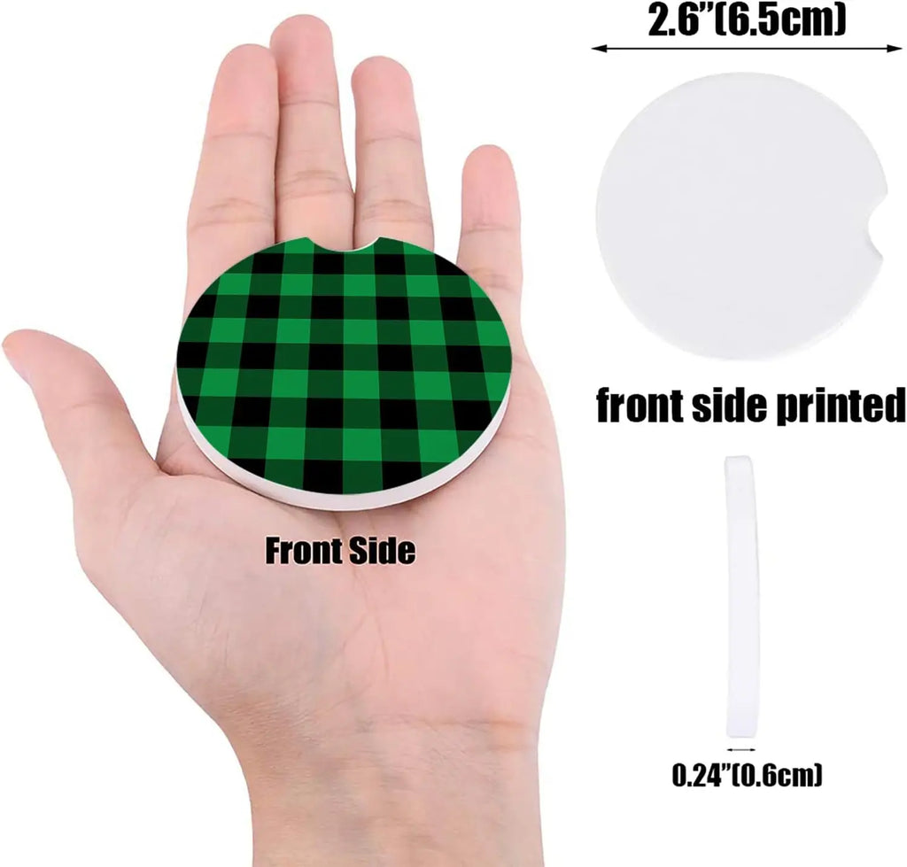 Absorbent Car Cup Holder Coasters 2PCS – St. Patrick's Plaid Car Cup Holder Coasters HIP