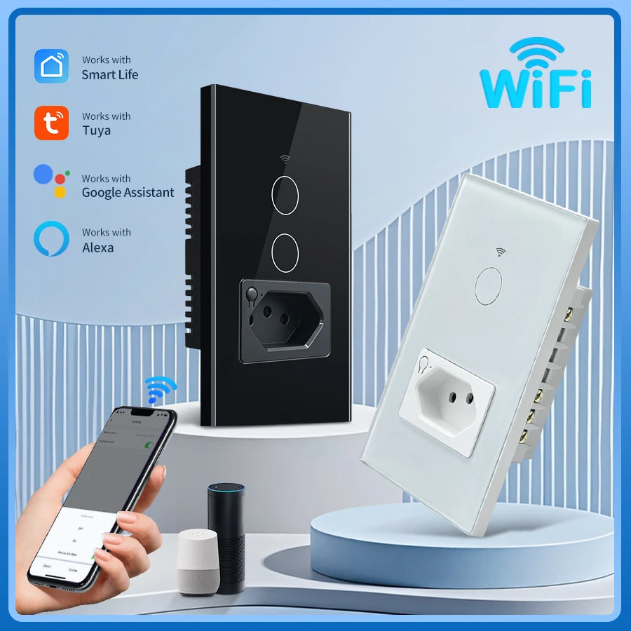 Tuya WiFi Smart Light Switch With Brazil Socket Touch Wall Switch Smart Life APP Remote Control Alexa Google Home 110V 220V HIP