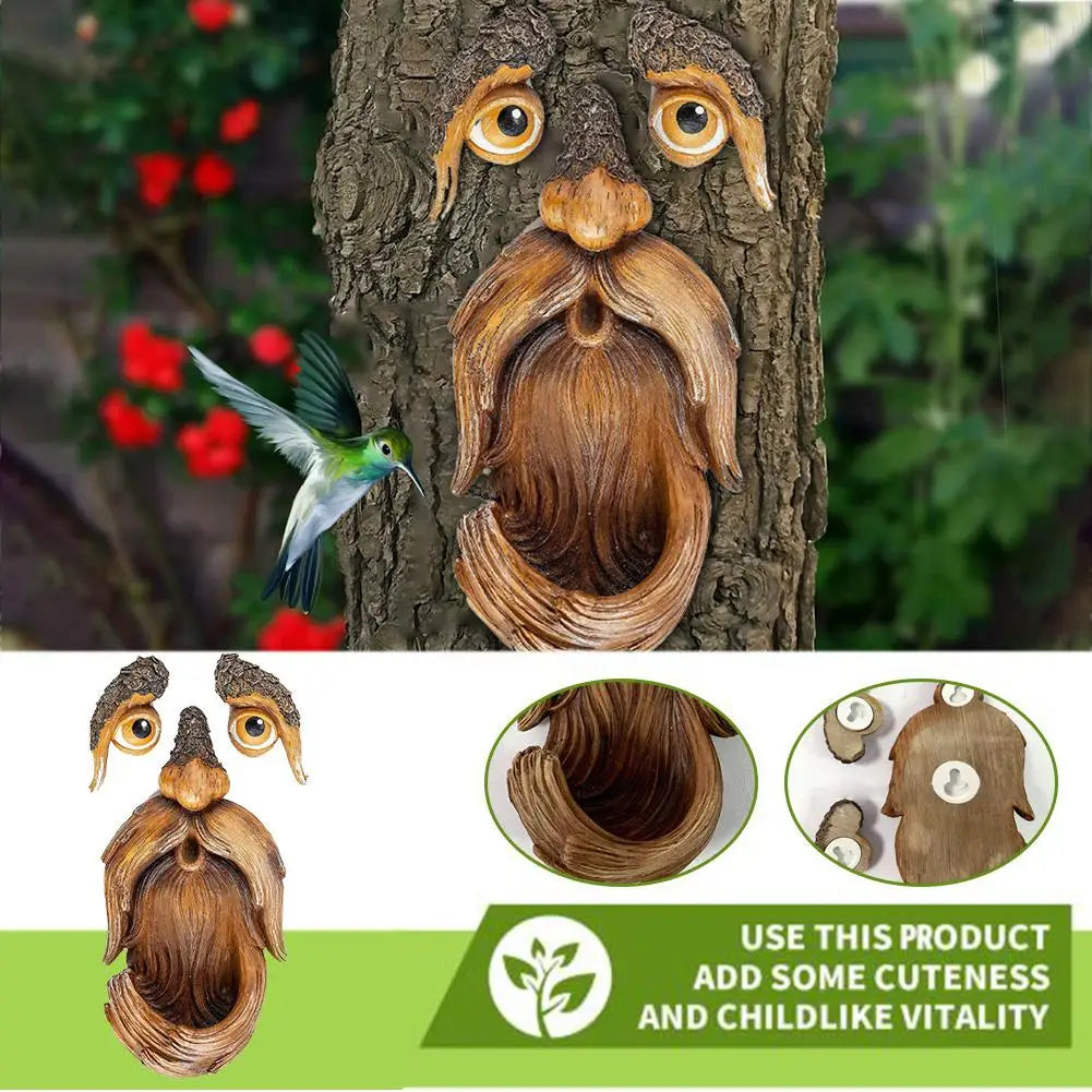 Bird Feeder Resin Tree Face Bird Feeder Courtyard Yard Garden Decorations Whimsical Tree Hugger Sculpture Art Decor HIP