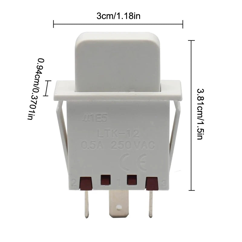 3-Pin NO/NC Button Switch for Refrigerators & Appliances Button Switch HIP white