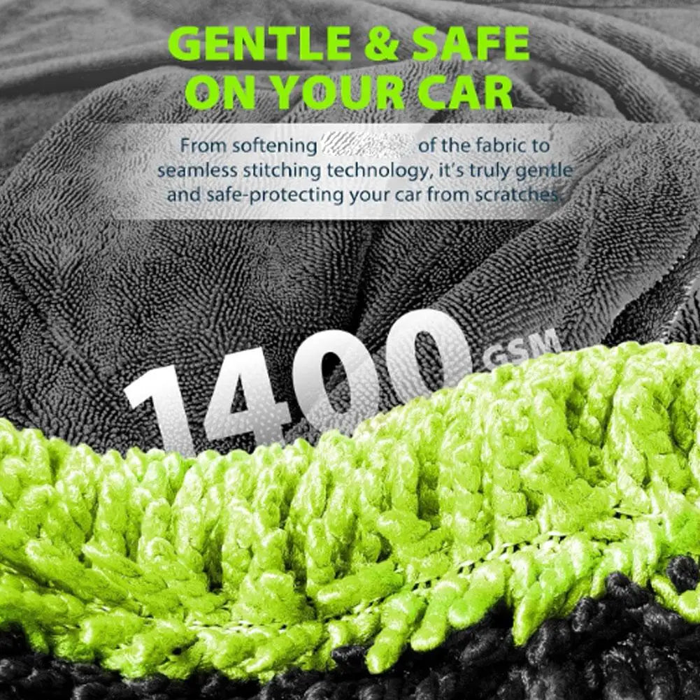 1400GSM Full-Size SUV Truck Drying Towel Double-Sided Microfiber Twisted Yarn Technology High Absorbency And Scratch-Resistant HIP